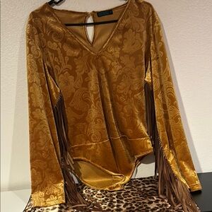 Express Brown Velvet V-Neck Long Sleeve Blouse